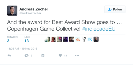 IndieCade Europe Award Show 2016 Twitter